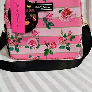 Betsey Johnson Pink Floral Isolated Lunch Tote Large.